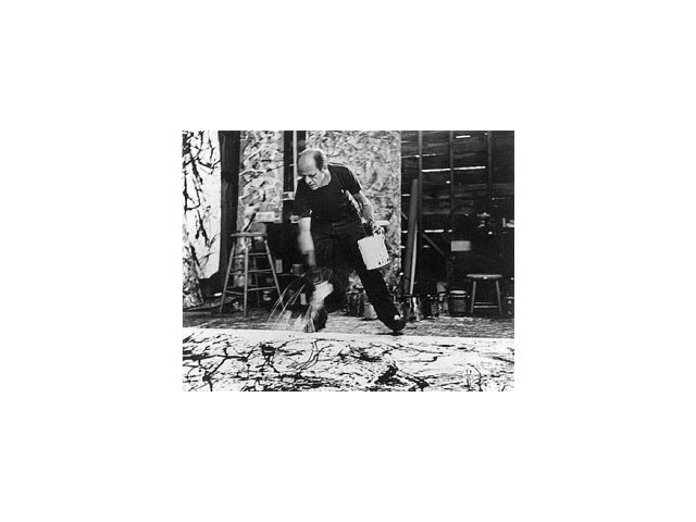 Jackson Pollock pictând, fotografie realizată de Hans Namuth